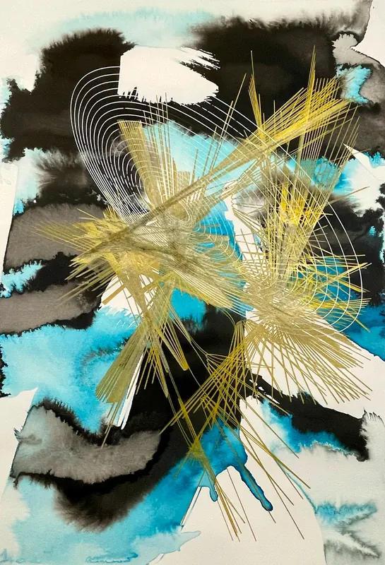 Cyan And Gold Composition, 2022
