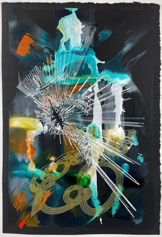 Teal And Orange Composition On Black, 2022