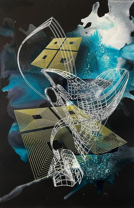 Cyan And Gold Composition 2, 2022