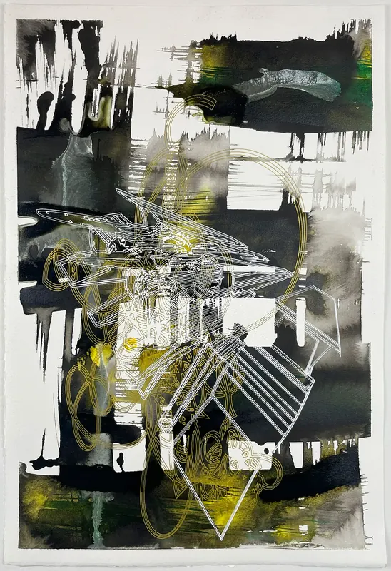 Yellow And Black Composition On White, 2022