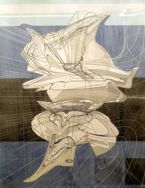 Colin Goldberg, Volumetric Gesture (Blue), 2006. Pigment print on Rives BFK paper with iridescent silver primer. 29 x 21 inches. Edition of one.