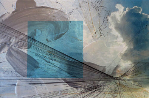 Colin Goldberg, Clouds With Cyan Square, 2013. Metallic latex glaze and pigment on canvas. 11x17 inches. Private collection, Maryland.