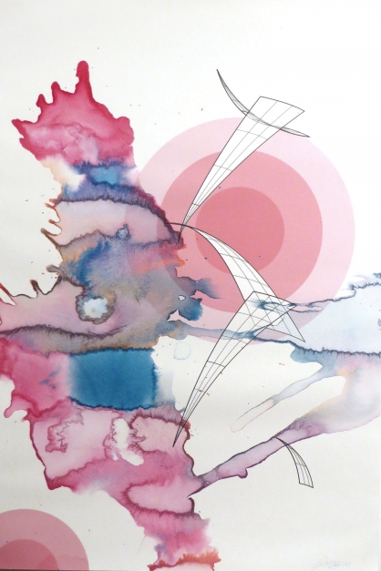 Colin Goldberg. Matsuri, 2017. India ink and pigment on watercolor paper. 18 x 12 inches.