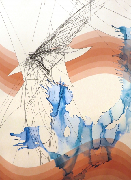 Colin Goldberg. Okāsan, 2017. India ink and pigment on watercolor paper. 30 x 22 inches.