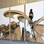Colin Goldberg, Kodoku, 2014. Acrylic, pigment and resin on birch panels, 24x38 inches. Triptych.