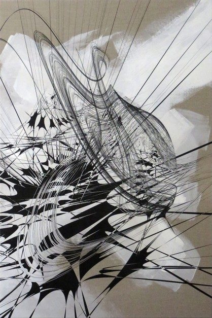 Colin Goldberg, 623 Variation #3, 2014. Acrylic, pearlescent latex glaze and pigment on linen. 48 x 32 inches.