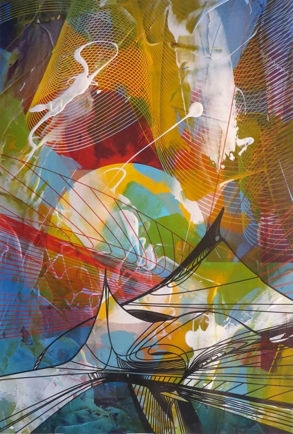 Mesa, 2015. Acrylic, metallic latex glaze and pigment on paper, 24 x 16 inches.