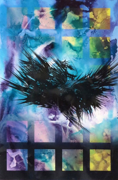 Colin Goldberg, Off the Grid #2, 2015. India ink wash and pigment on paper, 16 x 24 inches.