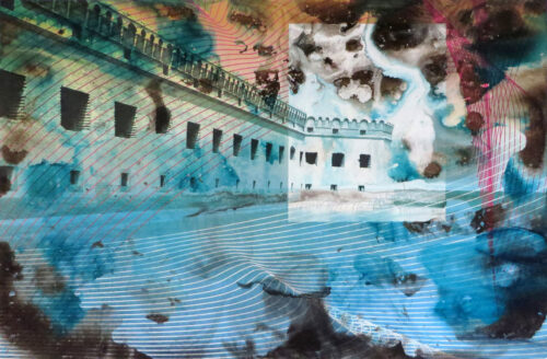 Colin Goldberg, Tortugas, 2015. Acrylic, india ink wash and pigment on paper, 16 x 24 inches.