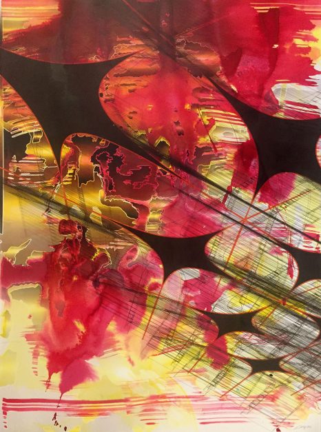 Colin Goldberg, Firewall, 2016. India ink with ink on Rives BFK paper. 29 x 21 inches.