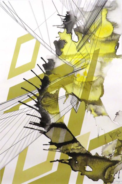 Aku, 2017. 18 x 12 inches. India ink and pigment on watercolor paper.