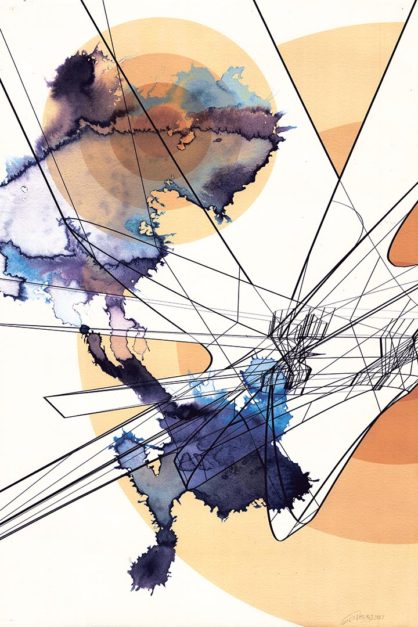 Colin Goldberg, Kumonosu, 2016. India ink and pigment on Rives BFK paper. 18 x 12 inches.