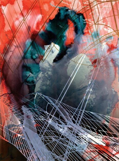 Colin Goldberg, Nimbus, 2018. India ink, acrylic and pigment on Rives BFK paper. 30 x 22 inches.