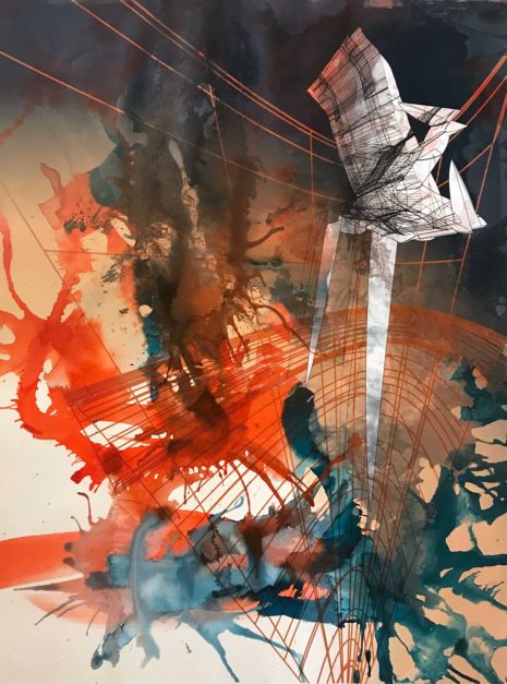 Crisis Actor, 2018. India ink and pigment on Rives BFK paper. 30x22 inches.