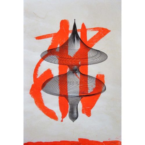 Colin Goldberg, New Plastic Shodo #6, 2013. Sumi ink and pigment on Kinwashi paper, 12.5 x 18.5
