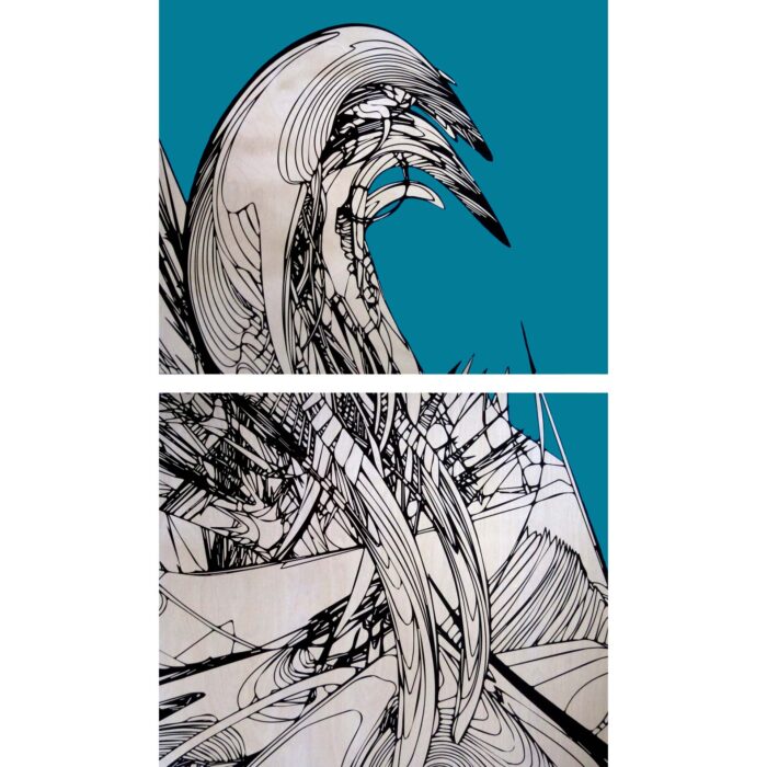 Colin Goldberg, Iruka, 2013. Pigment and acrylic on birch panels with liquid polymer, 41 x 24 inches. Diptych.