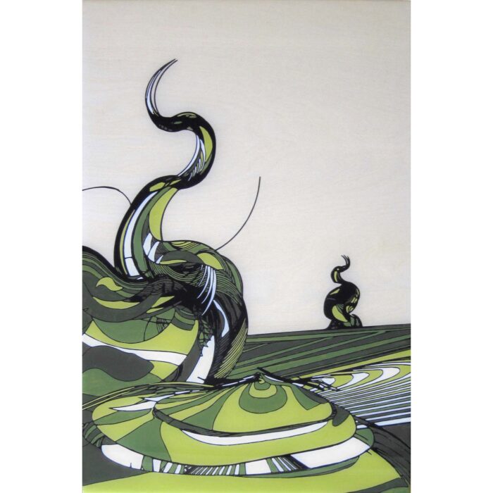 Colin Goldberg, Shokushu, 2013. Gouache and pigment with liquid polymer on birch panel. 18 x 12 inches.