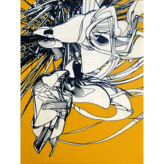 Colin Goldberg, Orenji, 2014. Acrylic and pigment on birch panel with resin. 24×18 inches. Private collection, New York.