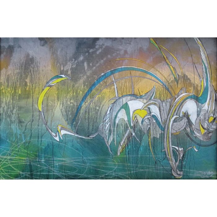 Colin Goldberg, Alpha Release, 2012. Oil and pigment on canvas with silver leaf 17 x 11 inches. Private collection, New York.