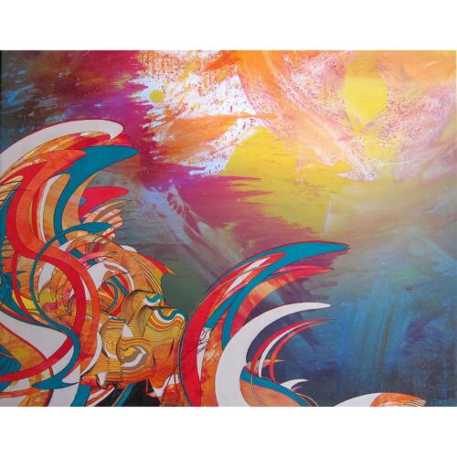 Colin Goldberg, Aztec Half-Life, 2012. Oil and pigment on canvas with gold leaf, 32 x 20 inches.