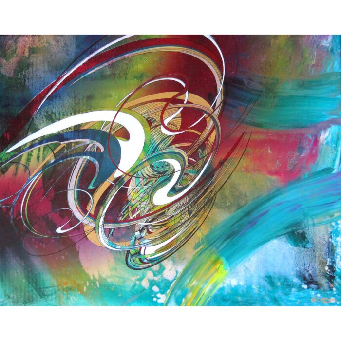 Colin Goldberg, Paravirtual Orbit, 2012. Oil and pigment on canvas with gold and silver leaf, 32 x 20 inches. Private collection, New York.