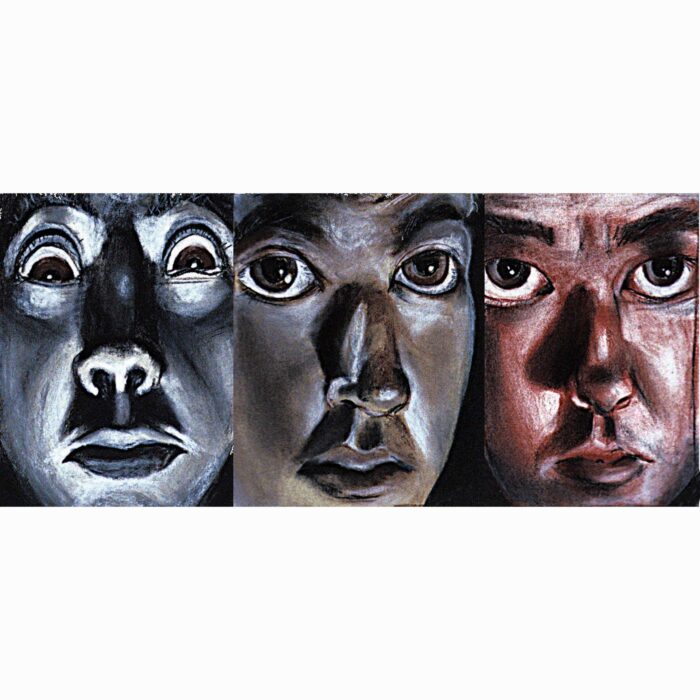 Colin Goldberg, Triple Self-Portrait, 1992. Conte on paper, 24 x 12 inches.