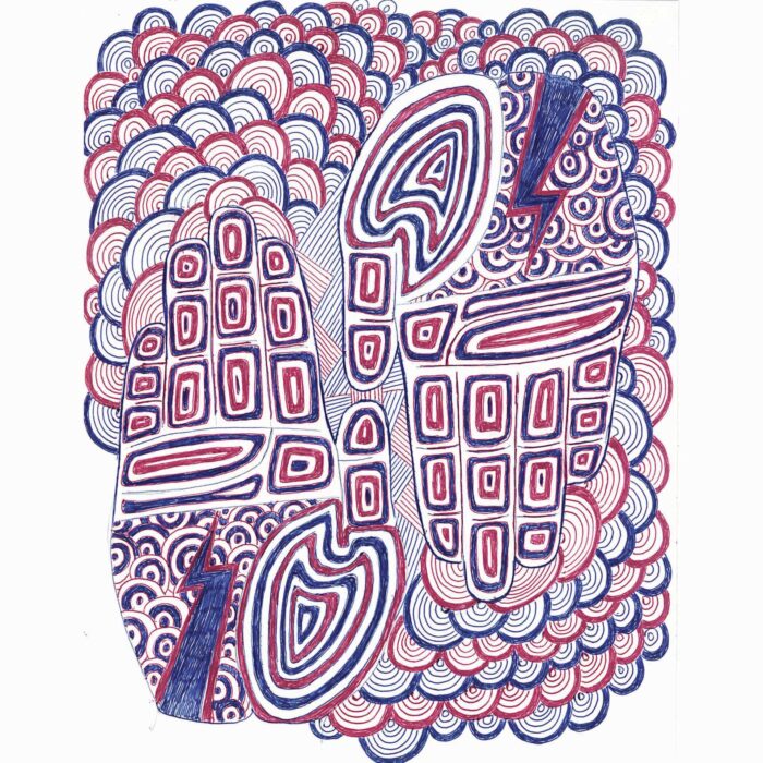 Colin Goldberg, Bolted Lefts, 1998. Ballpoint on paper, 8.5 x 11 inches.