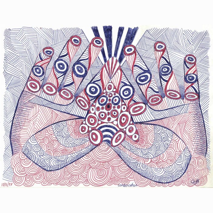 Colin Goldberg, Condensation, 1998. Ballpoint on paper, 8.5 x 11 inches.