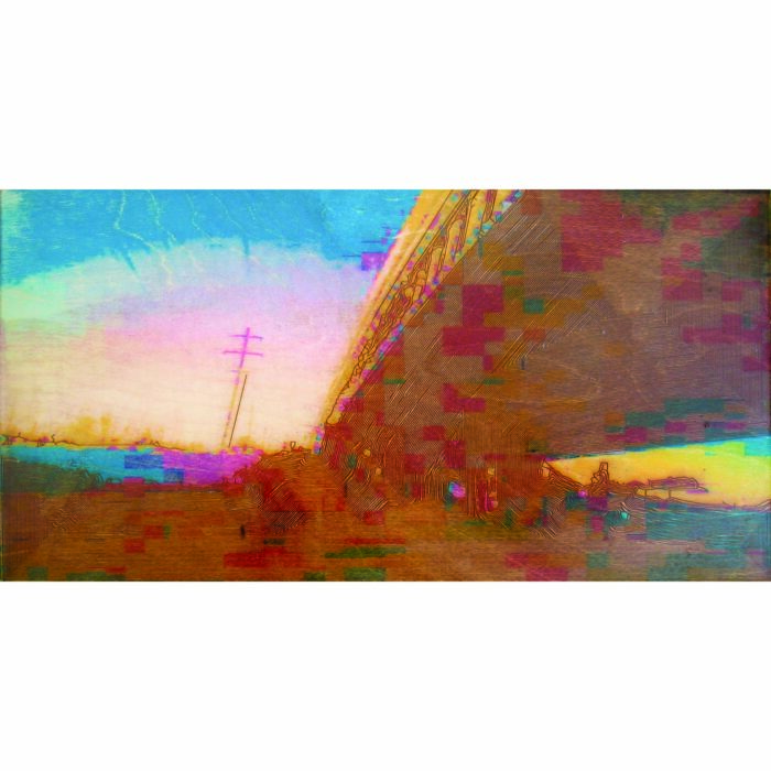 Colin Goldberg, Mighigan Overpass No 2, 2006. Laser-etched wood panel with pigment and liquid polymer, 12 x 24 inches. Private collection, Ohio.