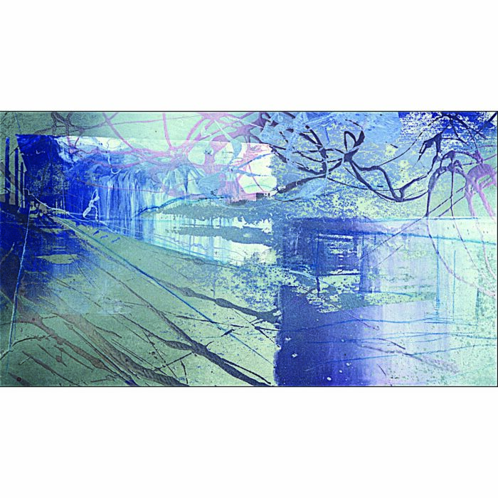 Colin Goldberg, Violet Susquehanna, 1994. Enamel ink, acrylic and spray enamel on canvas, 14 x 24 inches.