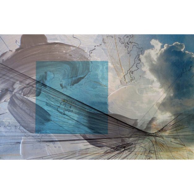 Clouds With Cyan Square, 2013. Metallic latex glaze and archival inkjet on canvas. 11×17 inches. Private collection, Maryland.