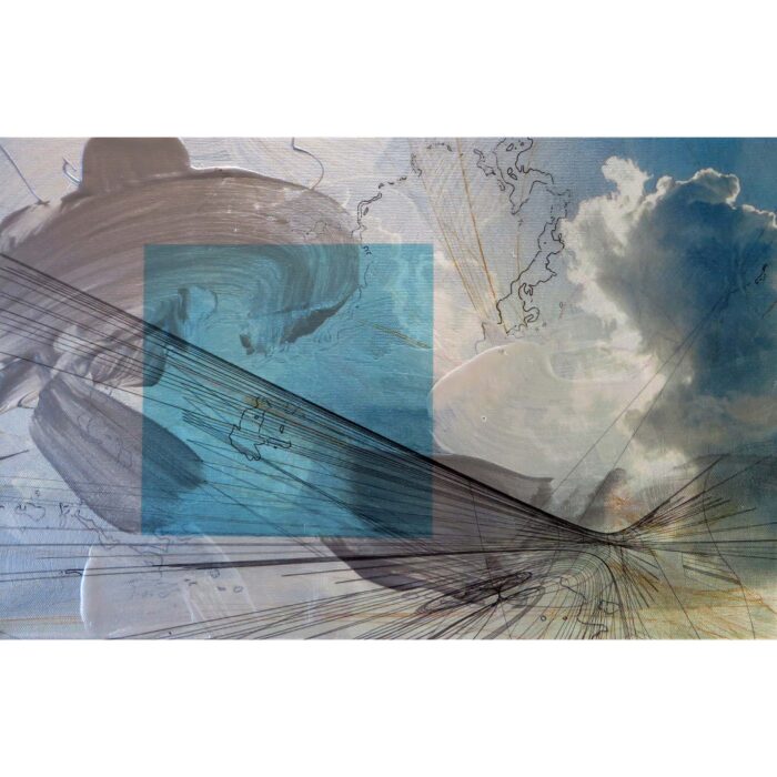 Colin Goldberg, Clouds With Cyan Square, 2013. Metallic latex glaze and pigment on canvas. 11×17 inches. Private collection, Maryland.