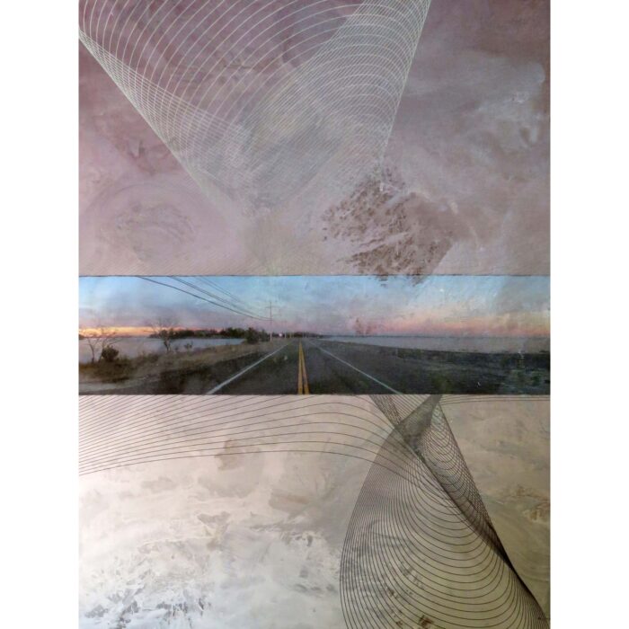 Colin Goldberg, Orient Causeway, 2013. Acrylic, metallic latex glaze, pigment and charcoal on linen. 48 x 36 inches. Private collection, Manhattan NY.