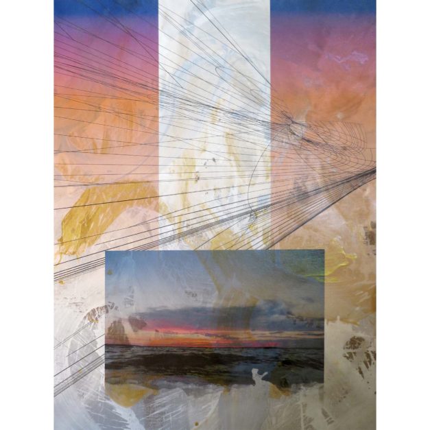 Peconic Bay with Wireframe, 2013. Acrylic, metallic latex glaze, and archival inkjet on linen. 48 x 36 inches. Private collection.