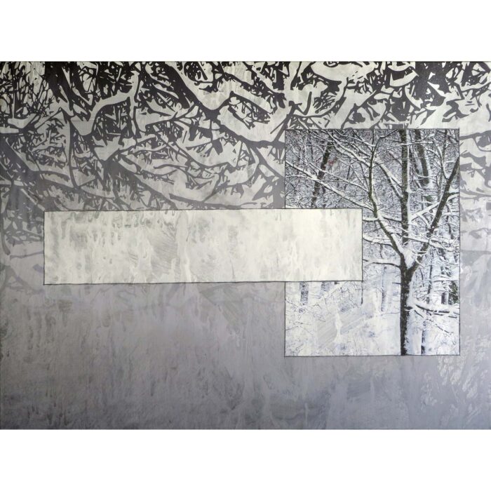 Colin Goldberg, Southampton Winter (Middle Line), 2013. Acrylic, metallic latex glaze, pigment and charcoal on linen. 36 x 48 inches.