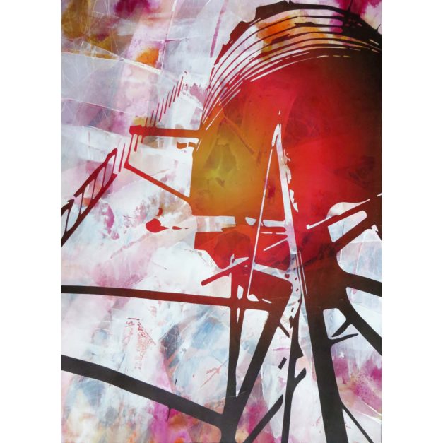 Red Watertower, 2015. Acrylic, india ink wash and archival inkjet on paper, 29 x 21 inches.