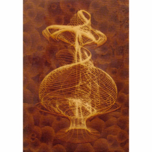 Colin Goldberg, Volumetric Gesture (Wood), 2006. Laser-etched wood panel with pigment and liquid polymer, 8.25 x 11.75 inches.