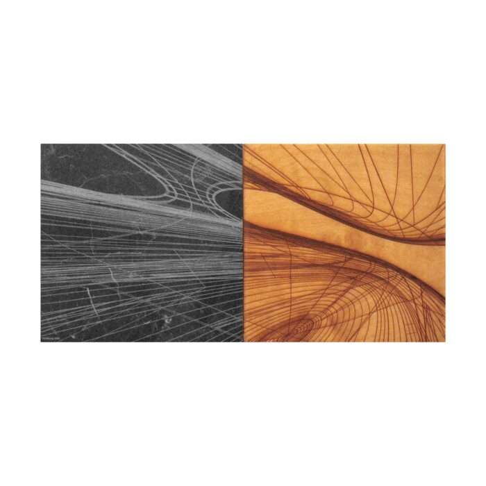 Colin Goldberg, Wireframe Diptych, 2006. Laser-etched wood and marble panels, 12 x 24.