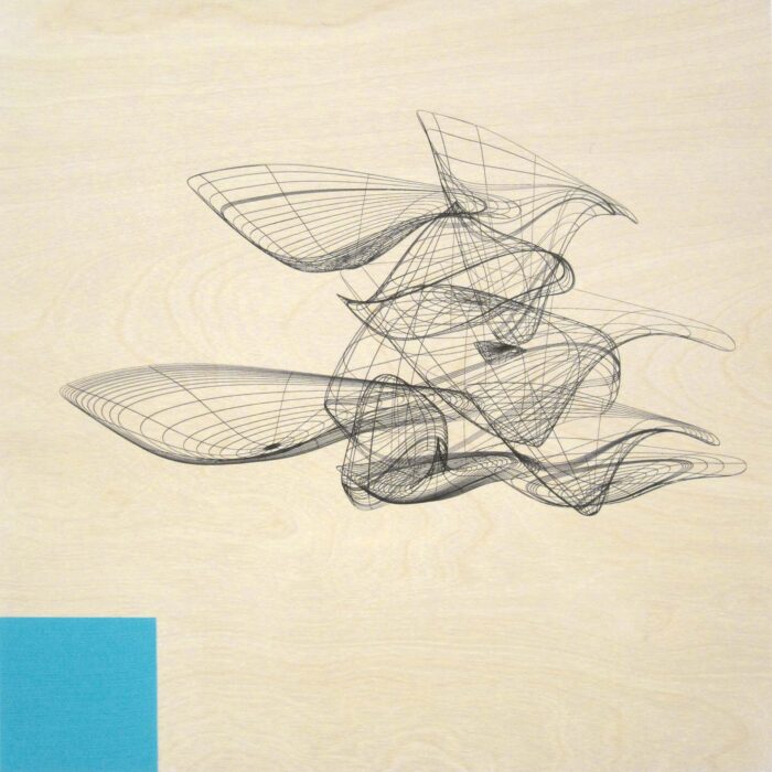 Colin Goldberg, Wireframe With Blue Square, 2013. Acrylic and pigment with liquid polymer on birch panel, 12 x 12 inches. Private collection, Honolulu HI