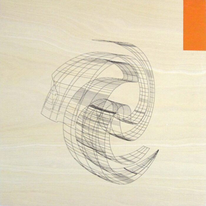 Colin Goldberg, Wireframe With Orange Rectangle, 2013. Acrylic and pigment with liquid polymer on birch panel, 12 x 12 inches.