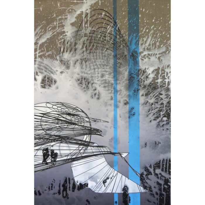 Threat Vector, 2013. Acrylic, spray enamel and pigment on linen. 36×24 inches.