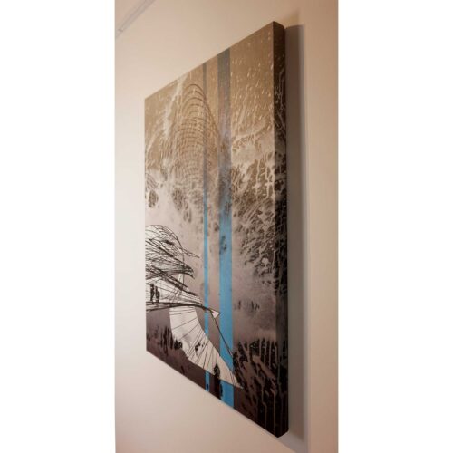 Threat Vector, 2013. Acrylic, spray enamel and pigment on linen. 36×24 inches.