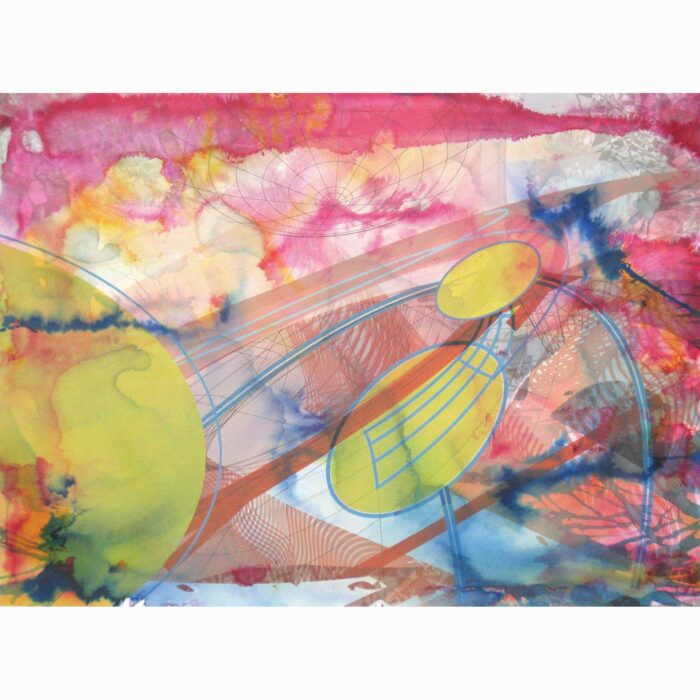 Colin Goldberg, Aurora Orbitalis, 2006. India ink wash and pigment on Rives BFK paper, 21 x 29 inches.