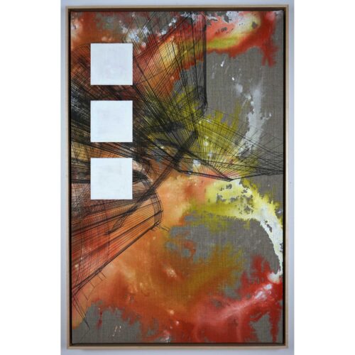 Colin Goldberg, San, 2018. Oil, India ink and pigment on linen. 38 x 24 inches.