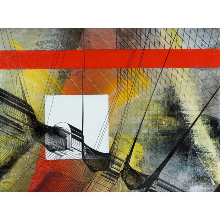 Colin Goldberg, Wireframe with Grids #2, 2019. Acrylic and pigment on linen. 18x24 inches.