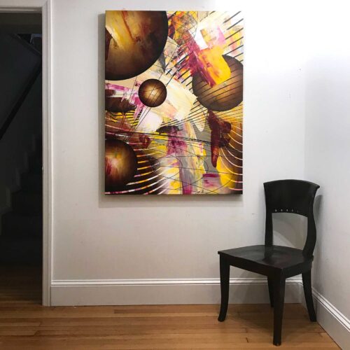 Colin Goldberg, In Orbit, 2020. Acrylic and ink on linen. 48 x 36 inches.