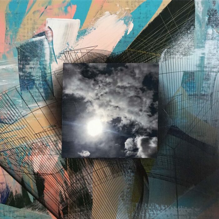 Colin Goldberg, Square Composition with Clouds #2, 2020. Acrylic and ink on linen. 20 x 20 inches.