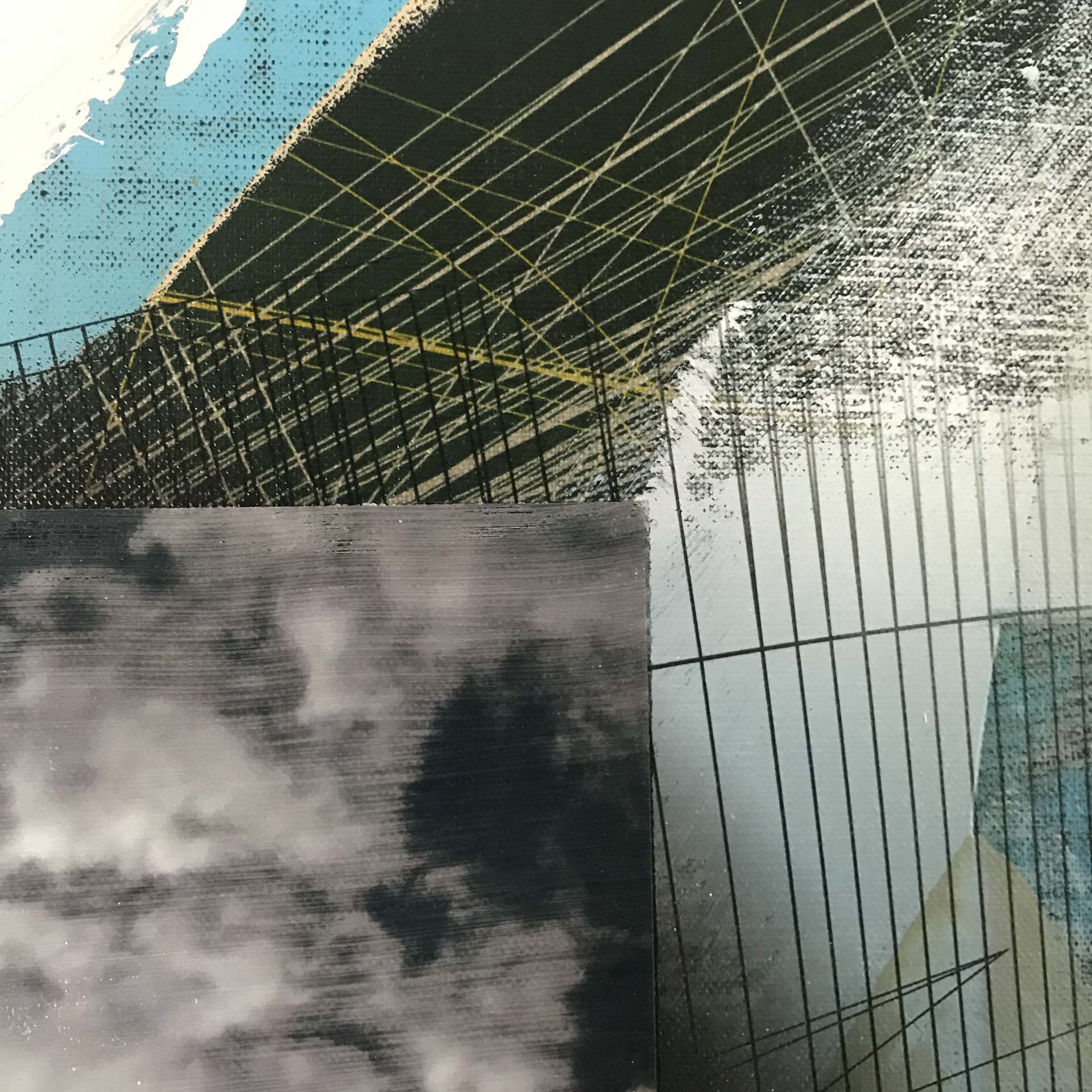 Colin Goldberg, Square Composition with Clouds #2, 2020. Acrylic and ink on linen. 20 x 20 inches.