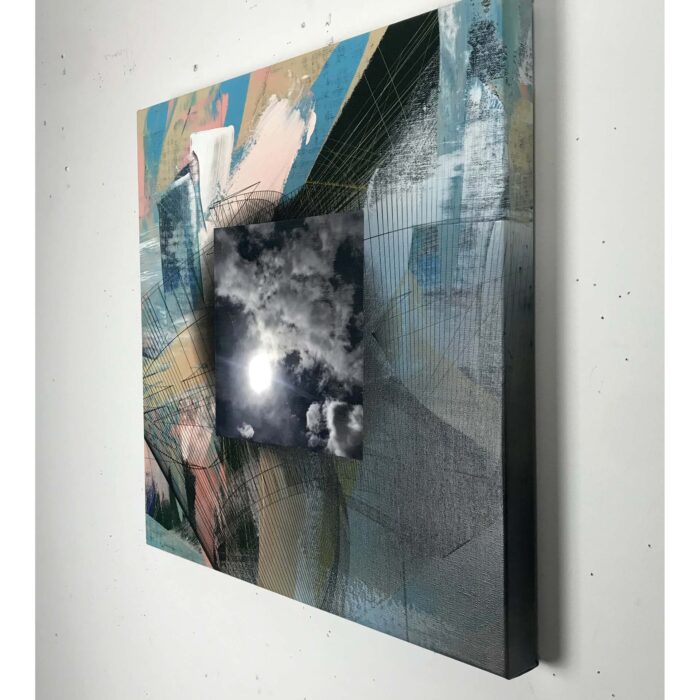 Colin Goldberg, Square Composition with Clouds #2, 2020. Acrylic and ink on linen. 20 x 20 inches.