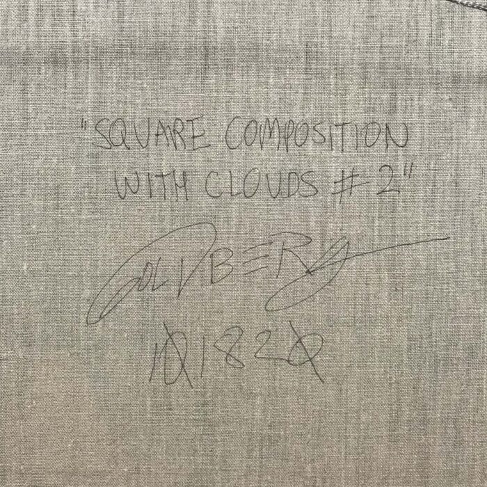 Colin Goldberg, Square Composition with Clouds #2, 2020. Acrylic and ink on linen. 20 x 20 inches.